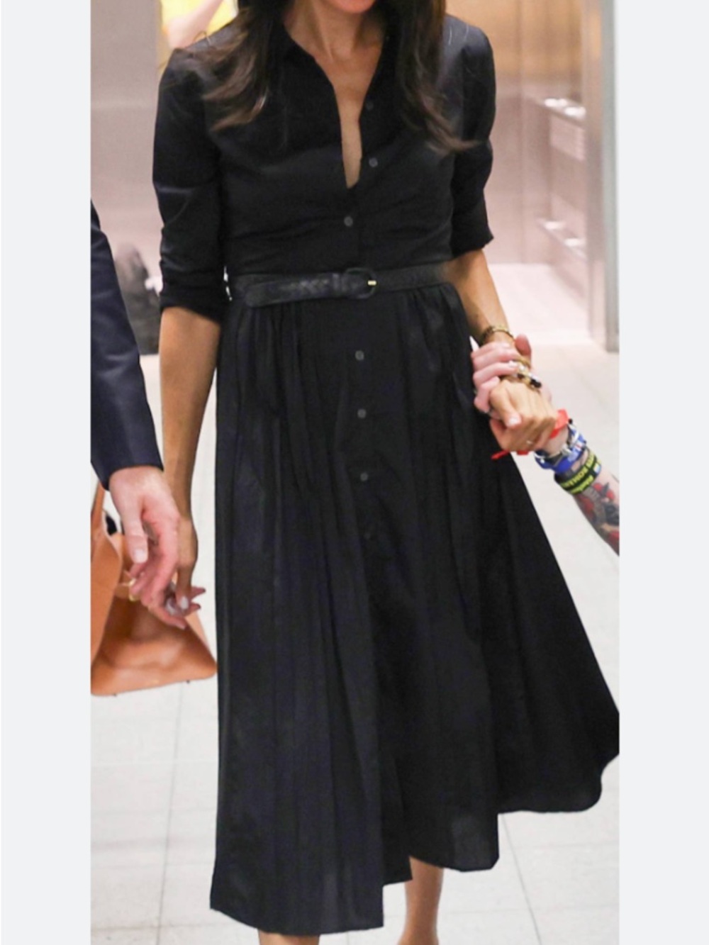 ASO Meghan Markle banana republic Black Long Sleeve Midi Shirt Dress